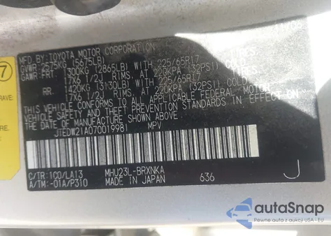 2007 Toyota Highlander Hybrid Limited V6 from USA, damaged, VIN JTEDW21A070019981